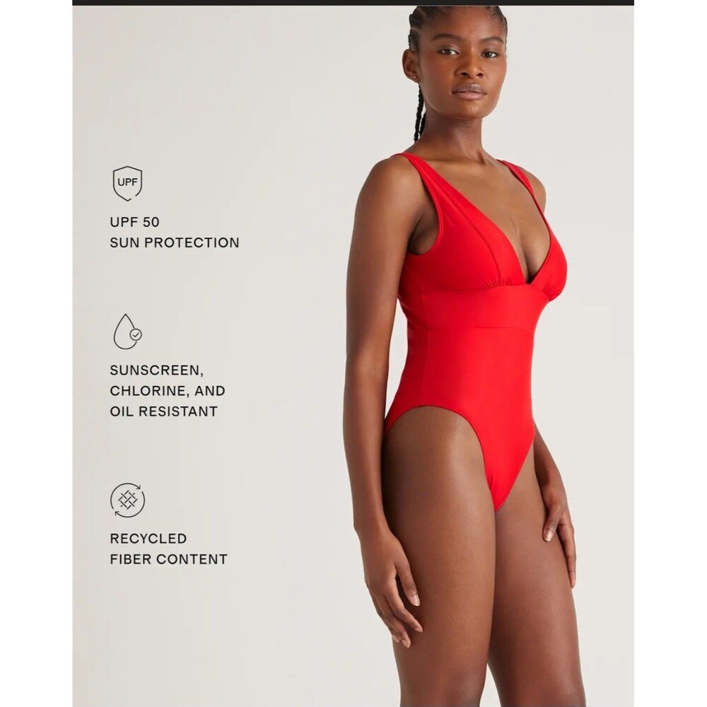 NWT Quince Italian Plunge One-Piece Swimsuit Liner Intact